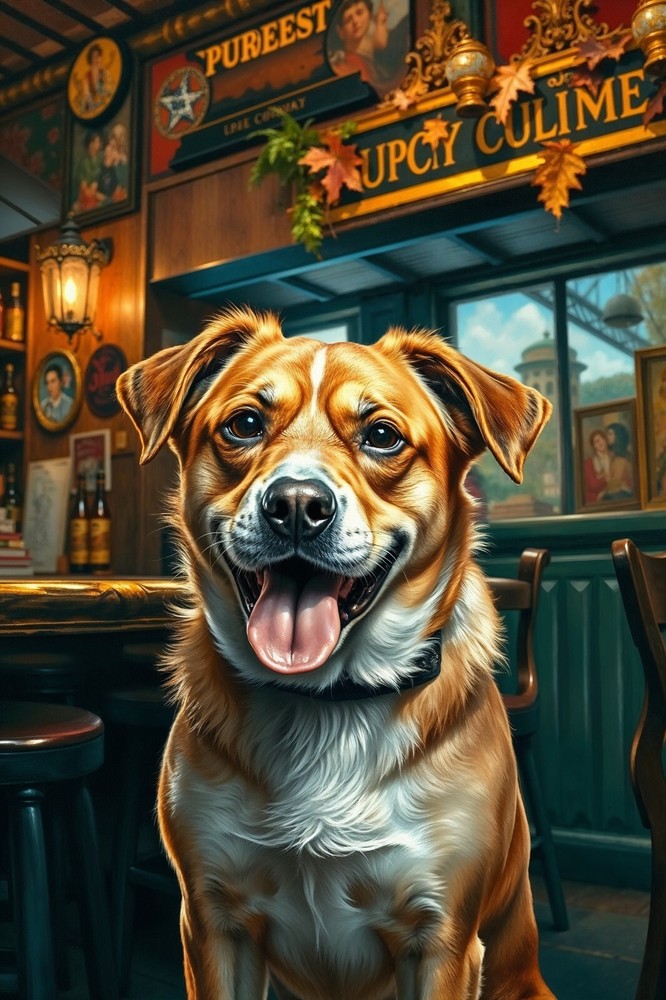 High-Quality Dog Pub Fantasy 4x6 Photo Art Print