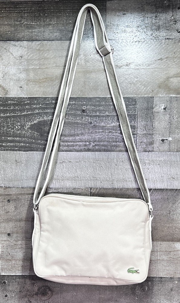 Vintage Lacoste Y2K Crossbody Shoulder Messenger Bag Cream Small