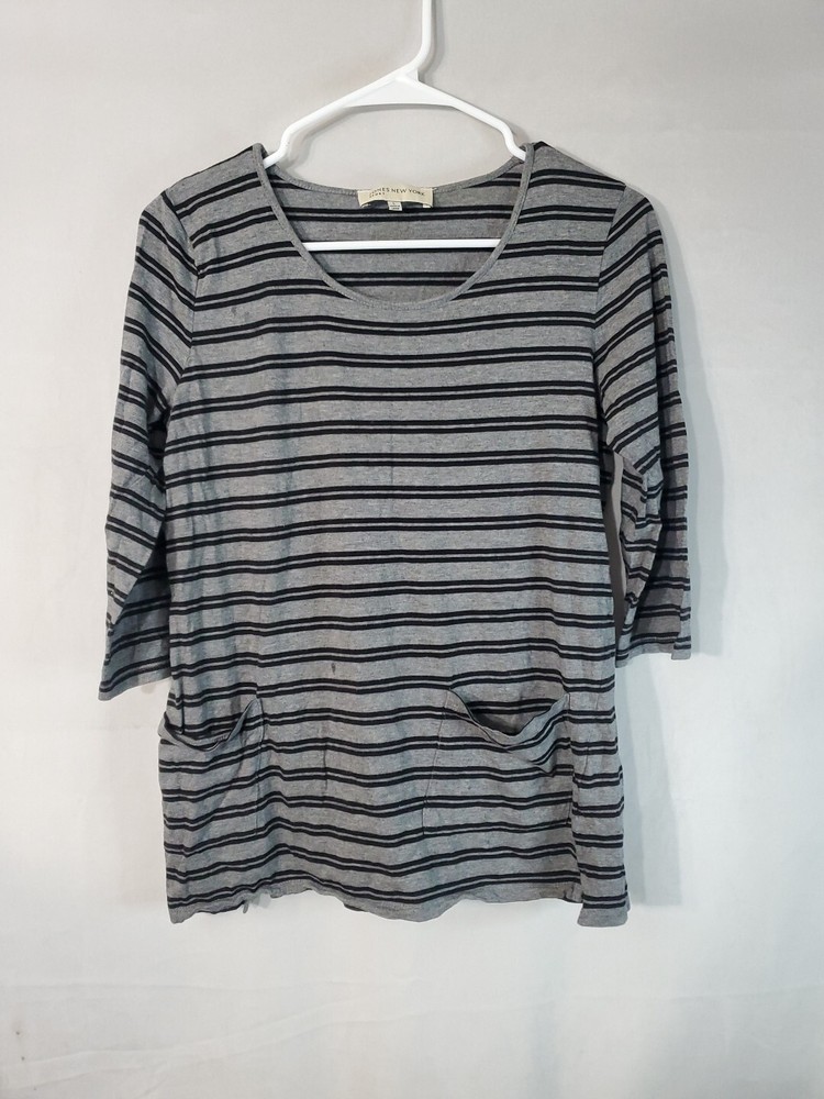 Vintage Jones New York T-shirt Women's Size Large Pockets Light 3/4 Sleeve