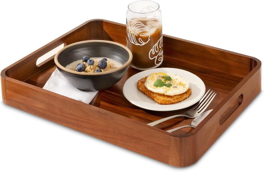 Acacia Wood Serving Trays with Handles for Food, Snacks, and Appetizers-image