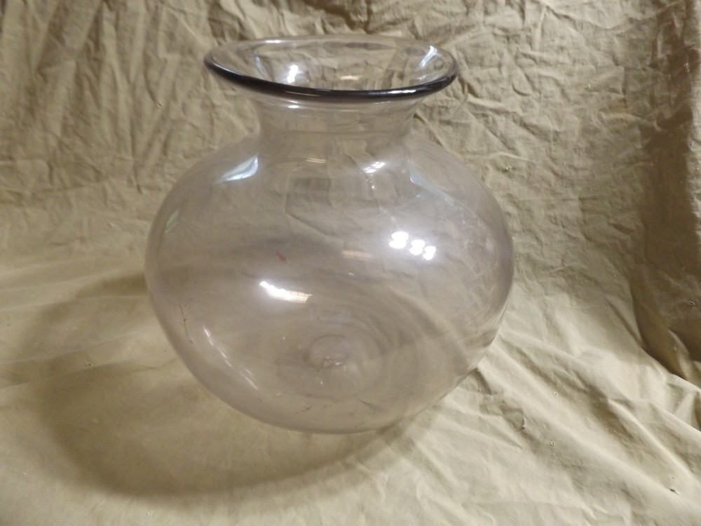 Antique 19th C Lg Hand Blown Bulbus Glass Fish Bowl or Vase ~11x12