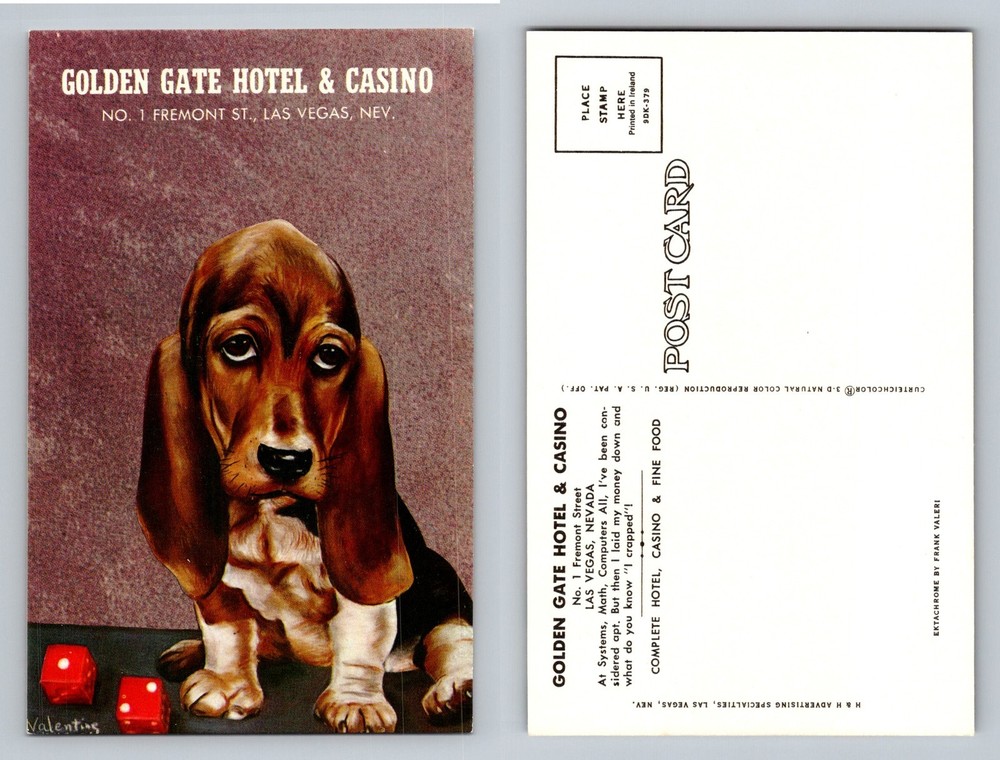 Las Vegas NV-Nevada Golden Gate Hotel & Casino Sad Dog Dice Art Vintage Postcard