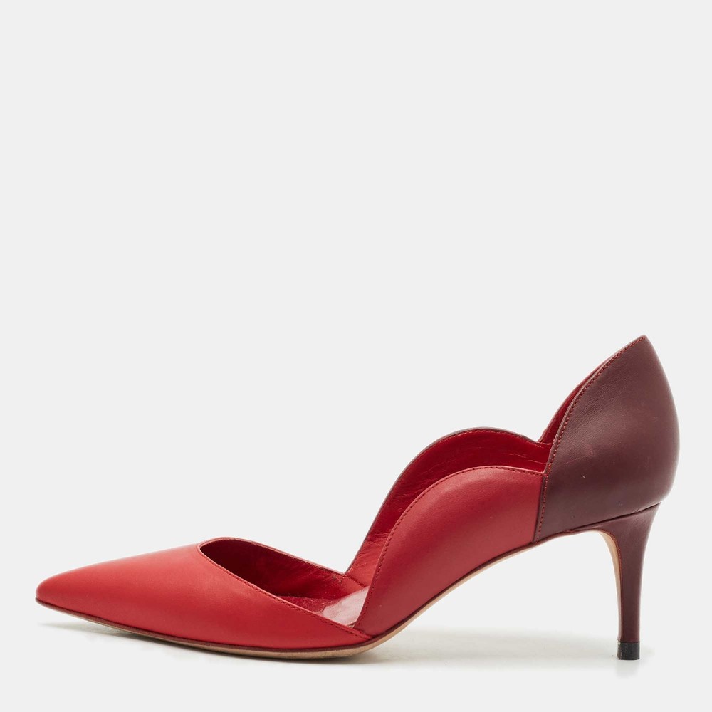 Valentino Red Burgundy Leather Scalloped Pointed Toe Pumps Size 36 EU