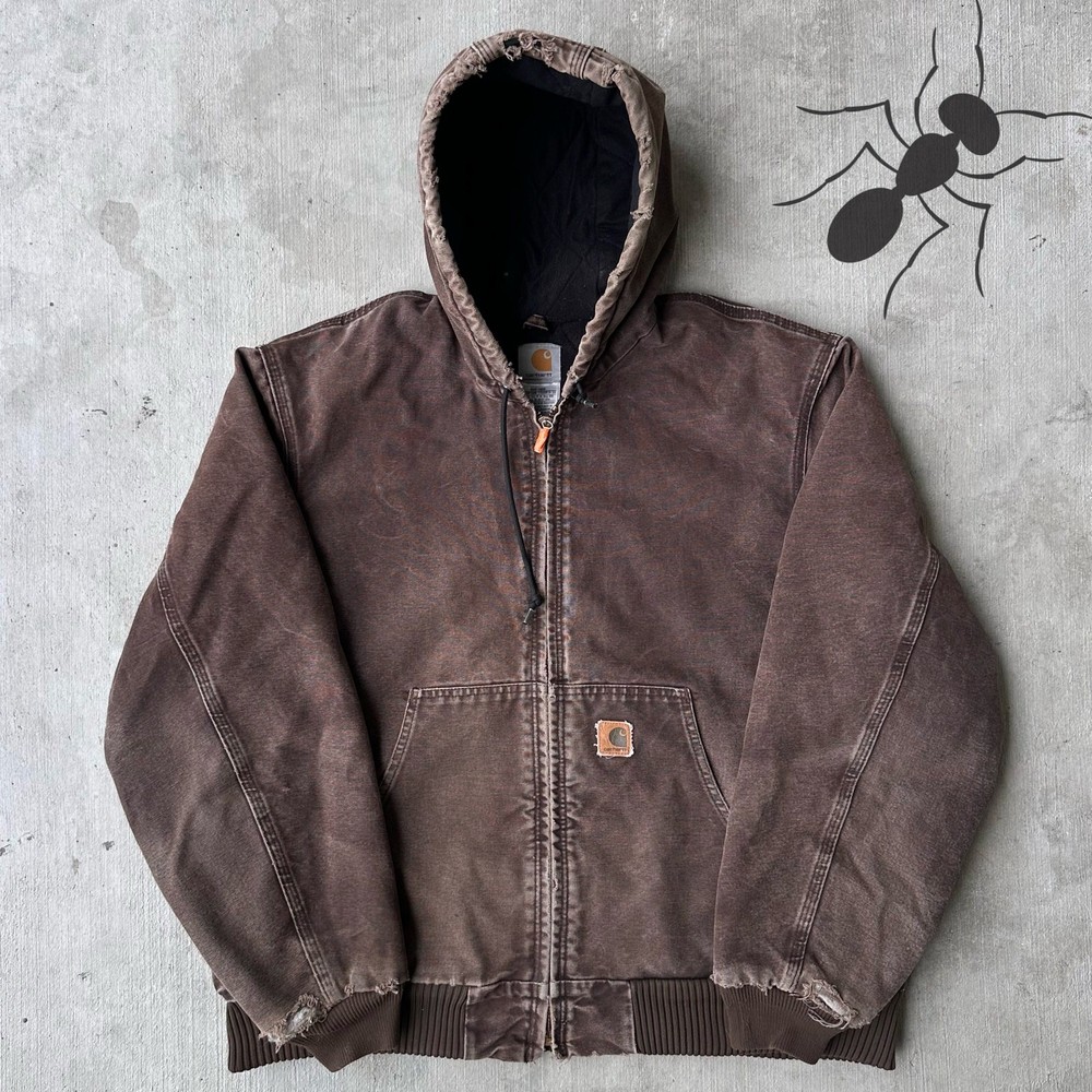 Vintage Y2K Carhartt Dark Brown Quilted Hooded Work Jacket