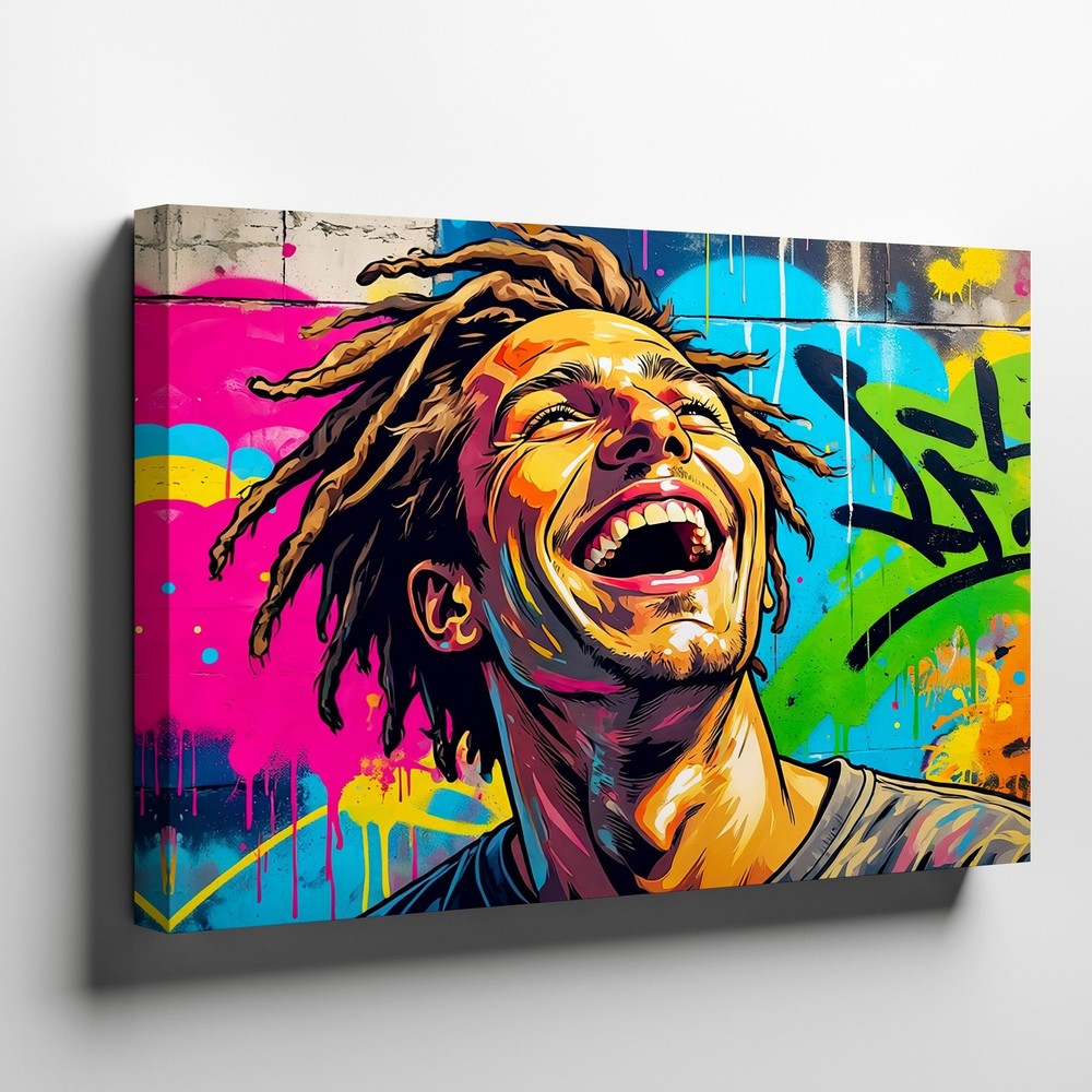 Colorful Urban Graffiti Portrait Canvas Wall Art Modern Street Style Decor Print