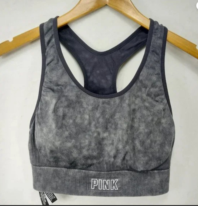 Victoria Secret Pink Sports Bra Medium Gray Racerback Active Lined Removable pad