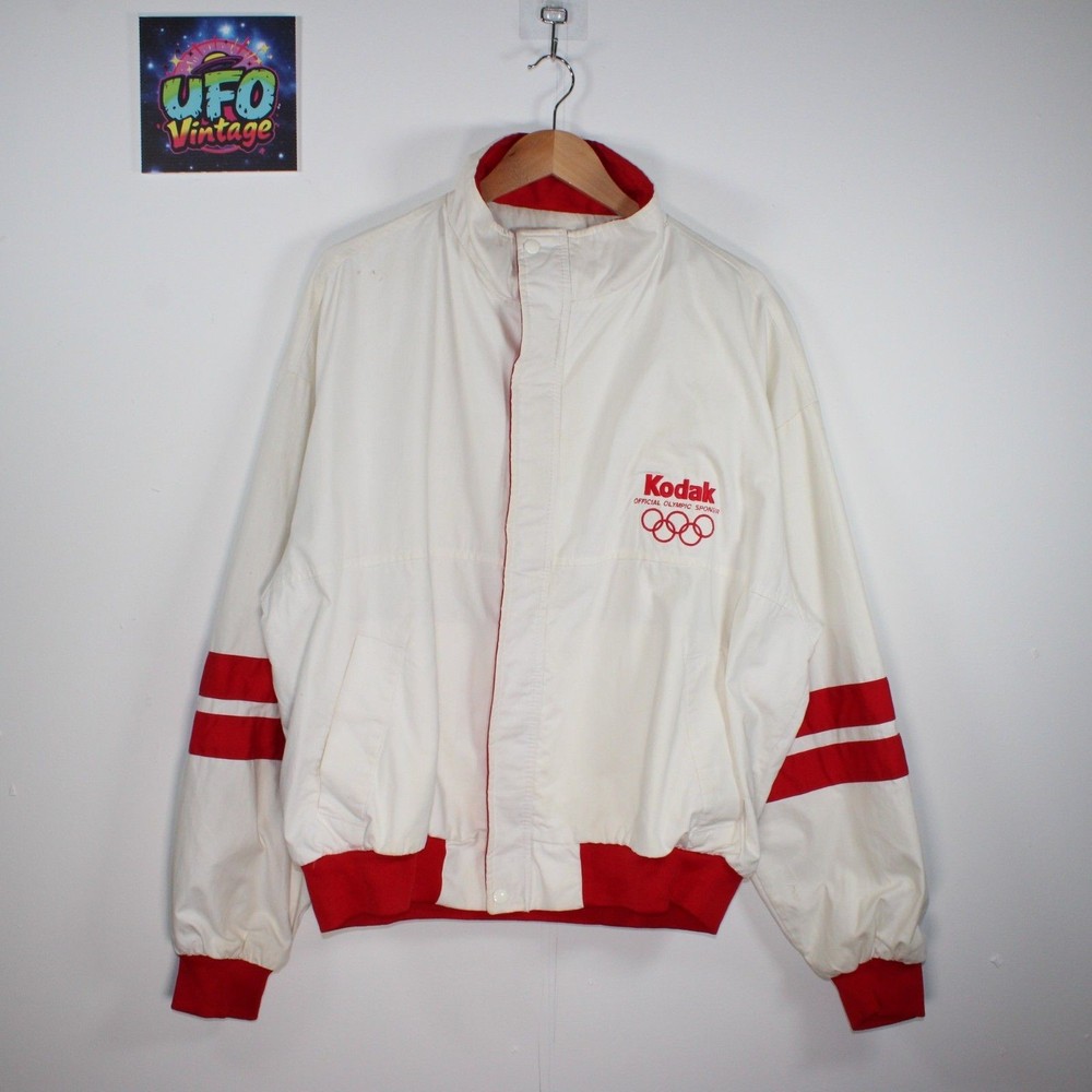 Vintage Swingster Kodak Windbreaker Jacket XL Relaxed White USA Olympics 80s 90s