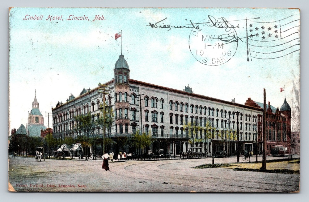 c1906 Lindell Hotel LINCOLN Nebraska NE Exterior Street View ANTIQUE Postcard