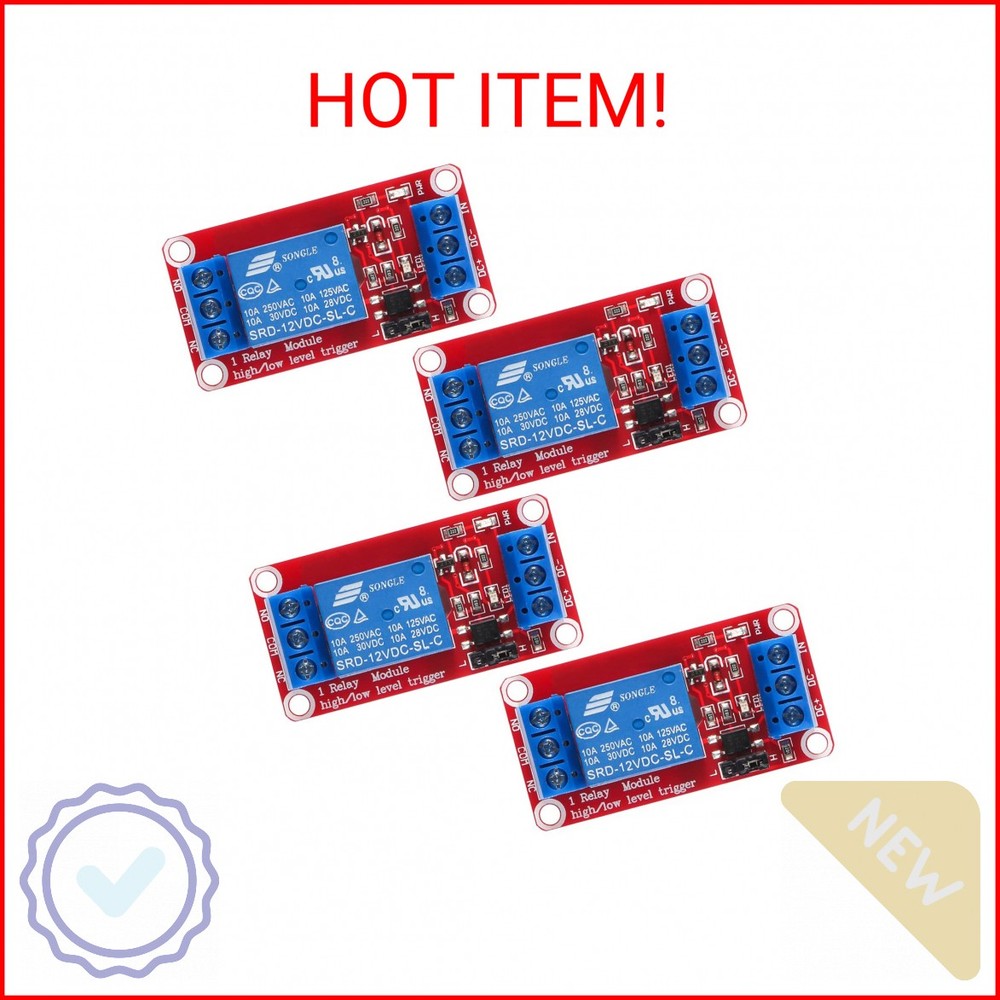AEDIKO 4pcs DC 12V Relay Module 1 Channel Relay Board with Optocoupler Isolation