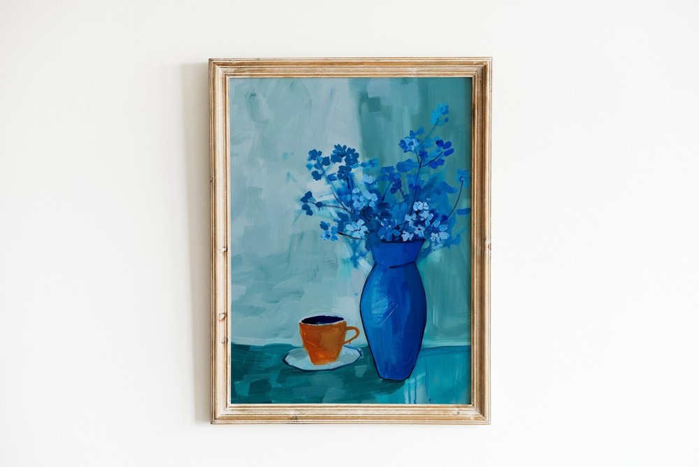 Girly Blue Kitchen Print Coffee Painting Trendy Abstract Apartment Wall Art