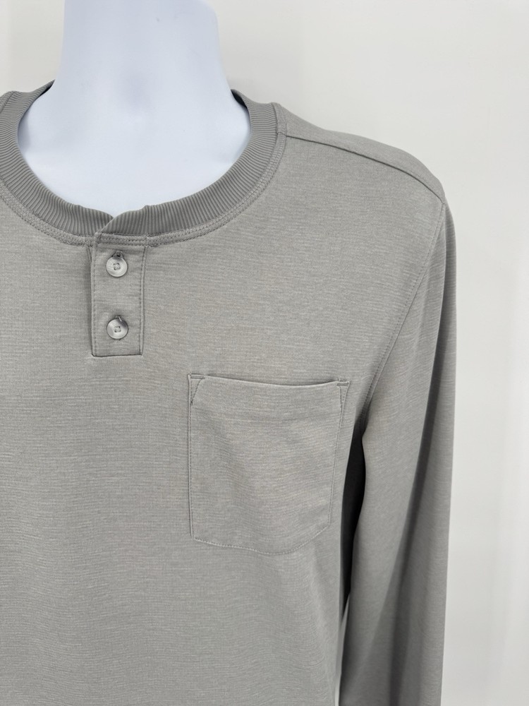 PrAna Men's Large Henley Stretch Shirt Slim Fit Solid Gray Long Sleeve Outdoor
