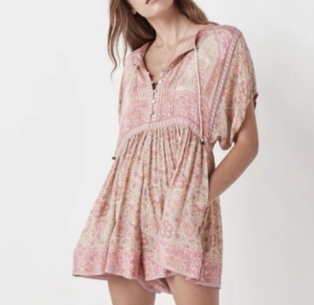 Spell & The Gypsy Poinciana Pink Boho Floral Romper Short Sleeve