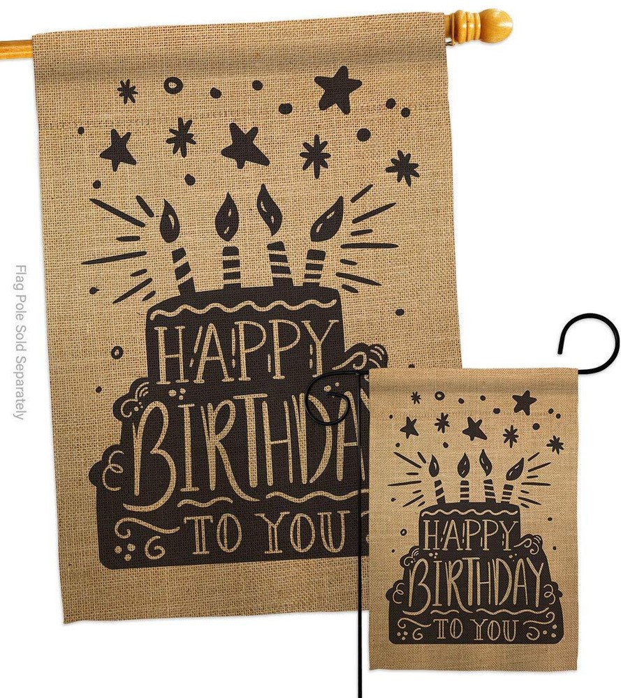Happy Birthday to You Garden House Flag Set Celebration Cake Gift Present Can...