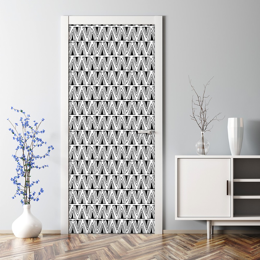 Triangles Pattern Boho style Black and white geometric Self Adhesive Door Decal