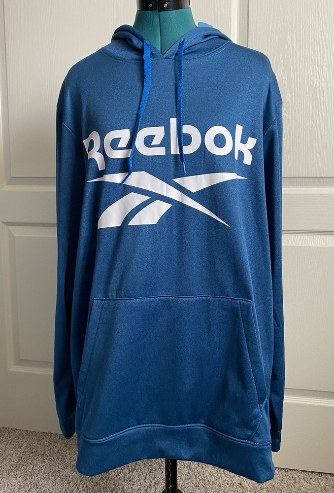 REEBOK Hoodie Mens L Tech Fleece Sweatshirt Running Skateboarding Jumper Blue