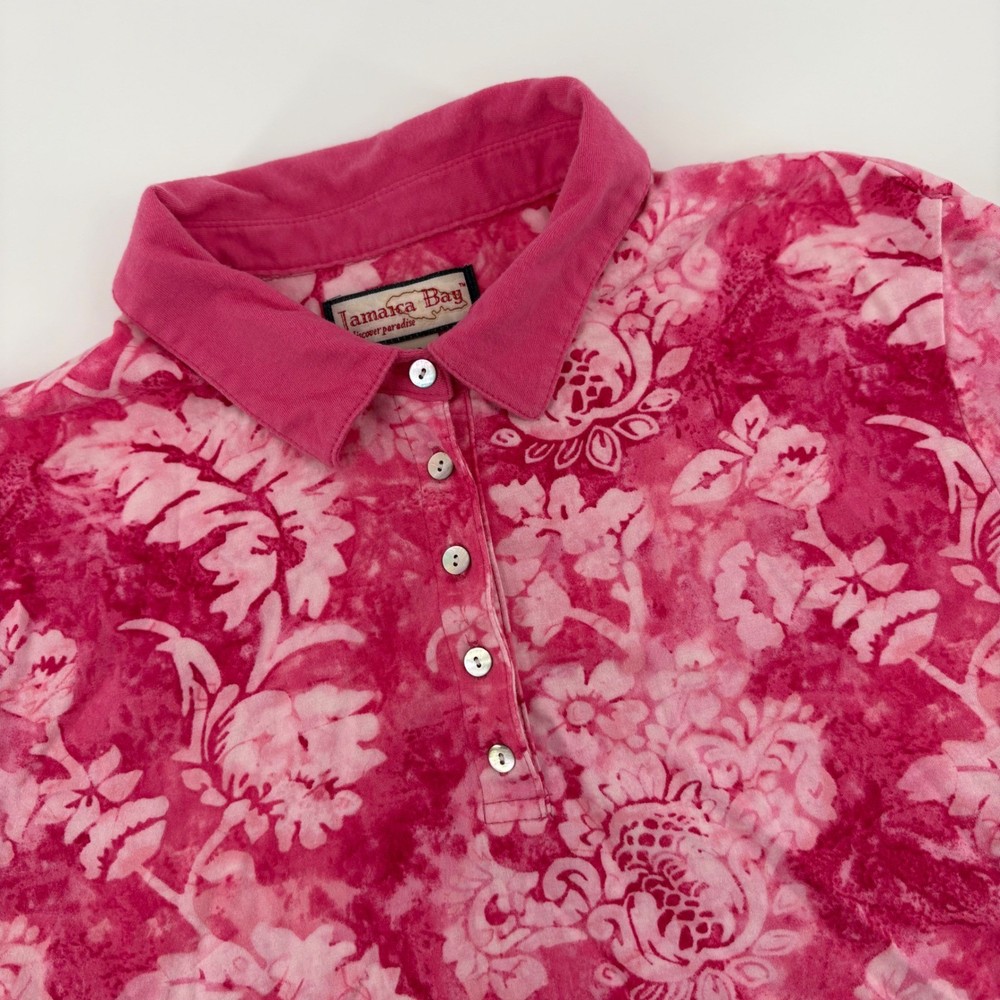 Jamaica Bay Womens Pink Floral Print Short Sleeve Polo Shirt Top L G