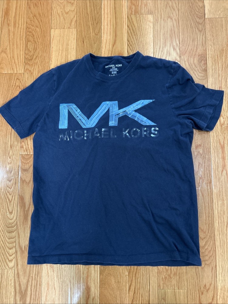 Michael Kors Men’s T-Shirt Medium Navy Blue Logo Graphic Crew Neck Short Sleeve