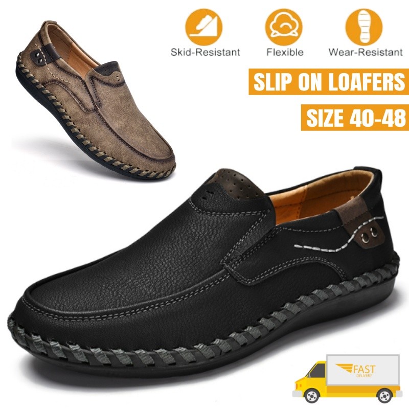 Business Casual Leather Shoes Men Slip-on Loafers Non Slip Leisure Large Size