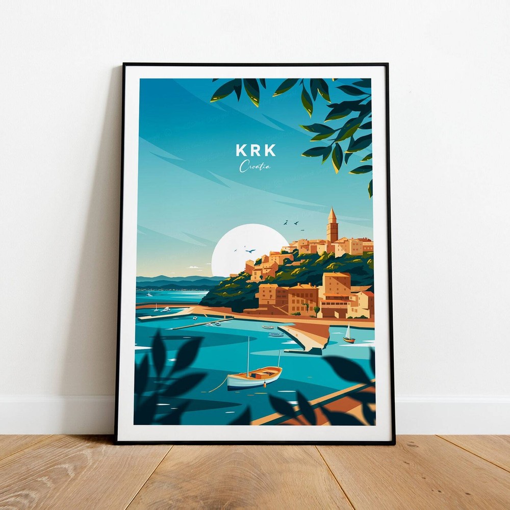 Krk Croatia Travel Poster Traditional Print Wedding Gift Art  