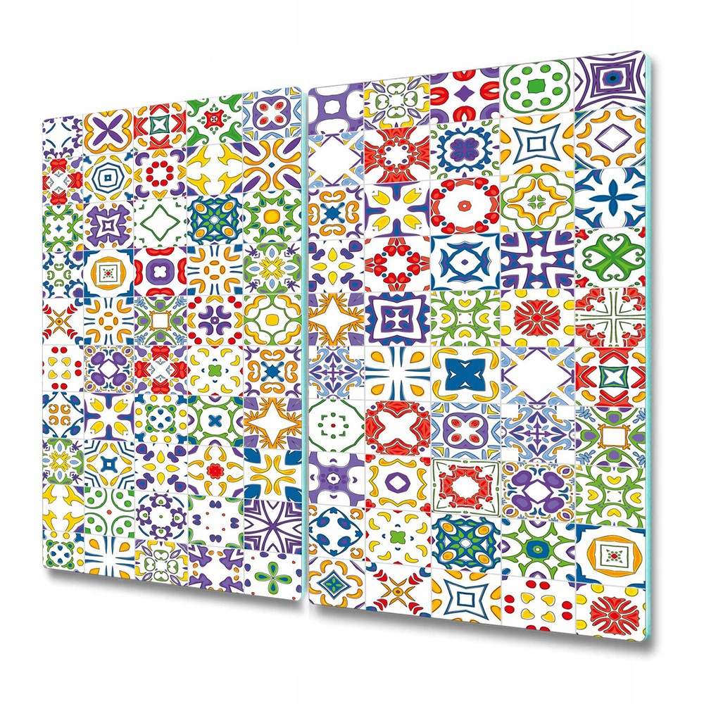 Glass Kitchen Worktop Saver Portuguese tile Pastel Colourful art 2x30x52
