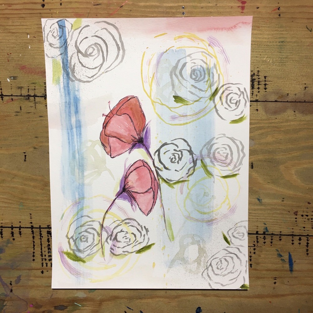 Maria Scalf Flower Floral Abstract Expressionism  Modern Watercolor Signed 9x12