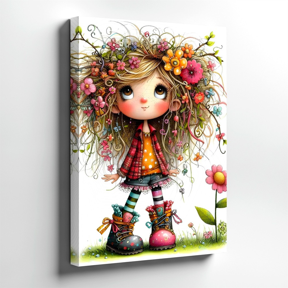 Wall Art Cute Floral Girl Illustration Print Whimsical Flower Child Home Decor