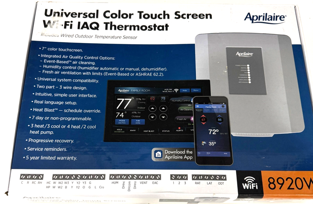 Aprilaire Black Universal Touch Screen Thermostat with Easy Controls