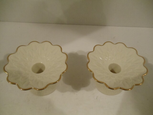 Lenox White Porcelain Gold Rimmed Tapered Candle Holder