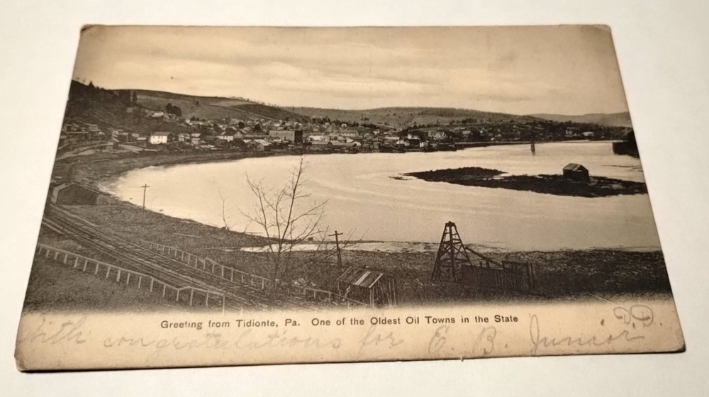 Tidioute Pennsylvania PA Antique RPPC Postcard Oil Towns River Greetings 1906