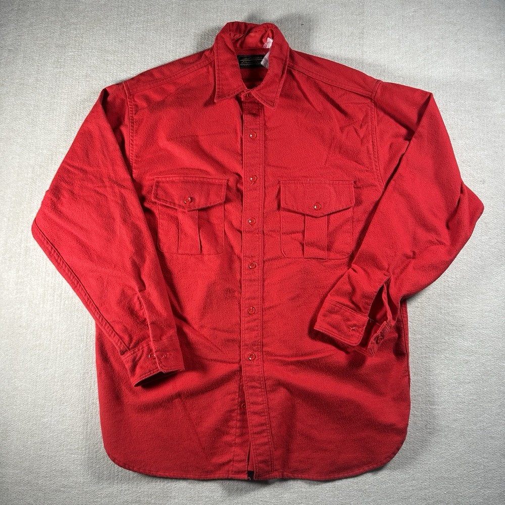 Vintage Eddie Bauer Cotton Chamois Flannel Shirt L Long Sleeve Made In USA