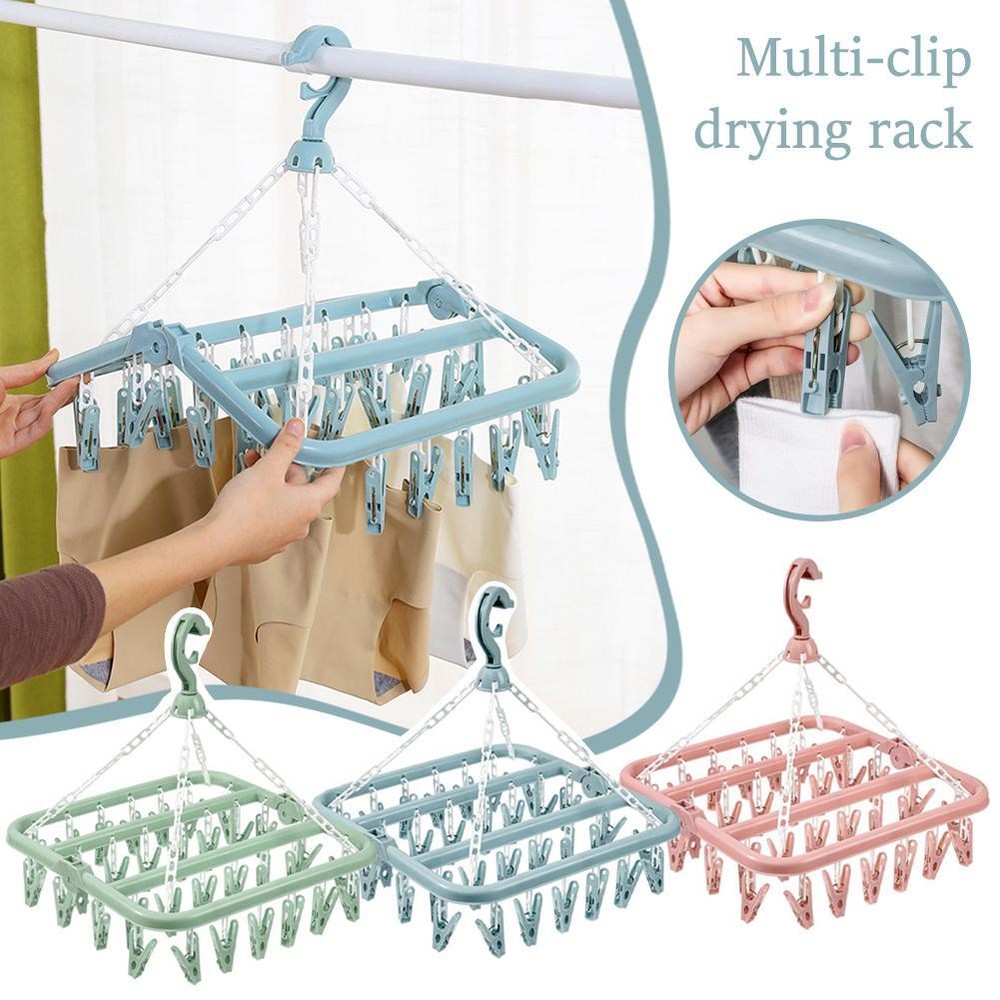 Folding Clothes Dryer Hanger 32 Clips Socks Underwear Rack Drying Dryer Cl🔥