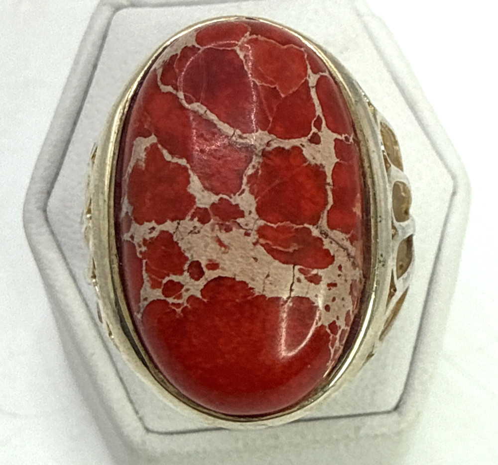 STUNNING .925 Vintage Sterling Silver Estate Ring Size 8.75 w- Red Stone
