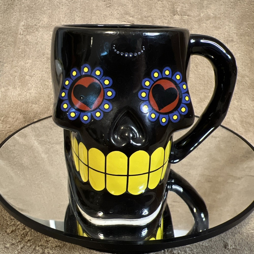Sugar Skull 3D Coffee Mug Cup Dia De Los Muertos Day Of The Dead Black