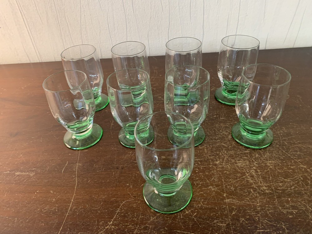 19 Green Crystal Wine Glasses Daum Art Deco (Price Per Unit)