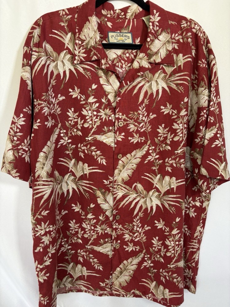 Pusser's Island Style Shirt Size L Hawaiian Tropical Short Sleeve Button Up