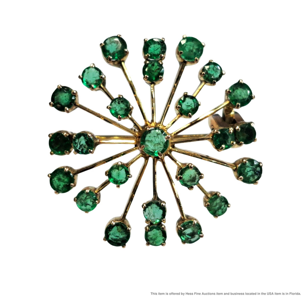 Vintage 14k Yellow Gold 3ctw Natural Emerald Ladies Star Snowflake Brooch