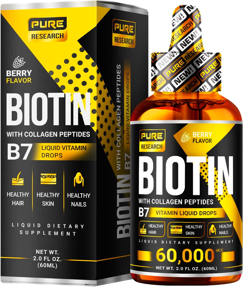 Liquid Biotin & Collagen Hair Growth Drops 60,000Mcg - Biotin and Liquid Collage