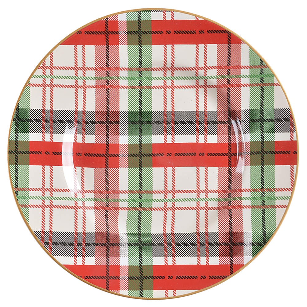 222 Fifth Holiday Large Plaid Salad Plate 11625363