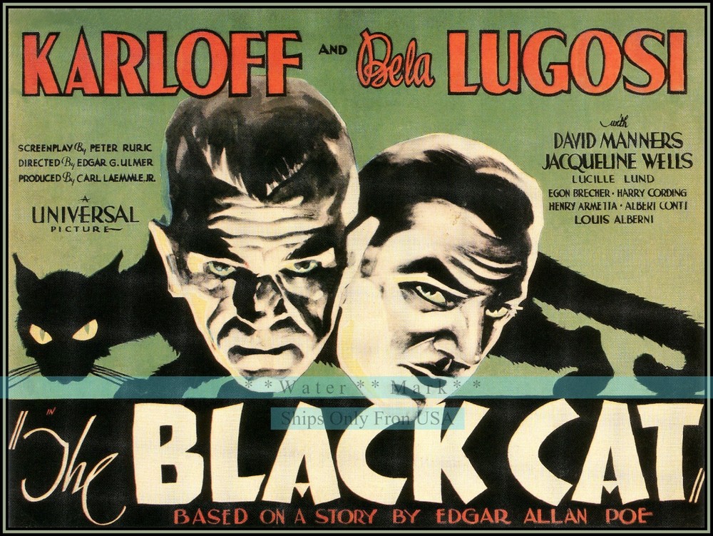 1934 Black Cat Horror Mystery Film Vintage Retro Poster Wall Art