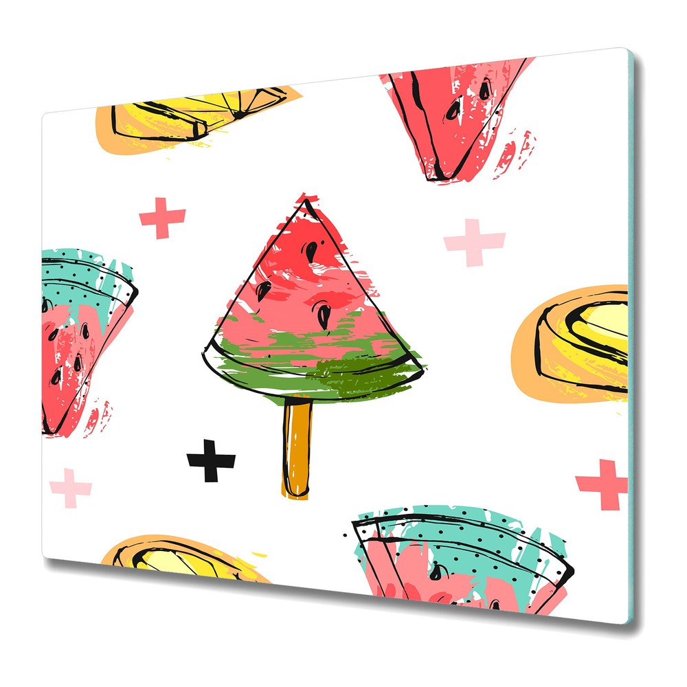 Glass Worktop Saver Kitchen Watermelon Ice creams Soft Artwork Lemons 60x52