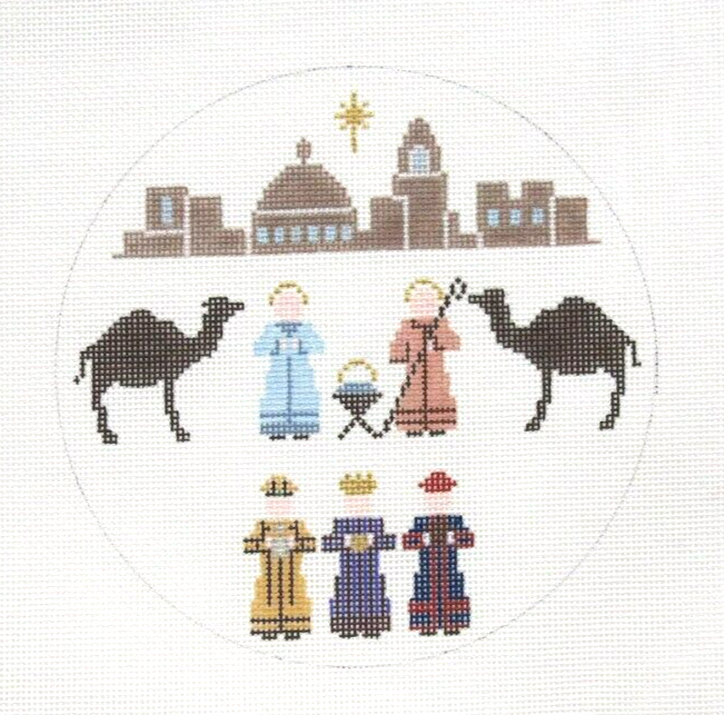 Petei Painted Pony Round Nativity Christmas Orn Handpainted Needlepoint Canvas