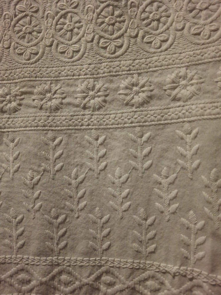 J Jill Women's Small White Embroidered Tunic Top Cotton/Modal Made in India