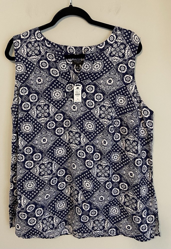 NWT Talbots Women's 1X Bandanna Print Sleeveless Top 100% Linen