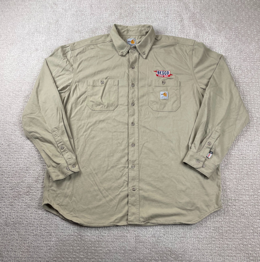 Carhartt FR Force Shirt Men XL Button Down Cotton Flame Resistant Cat 2 Workwear