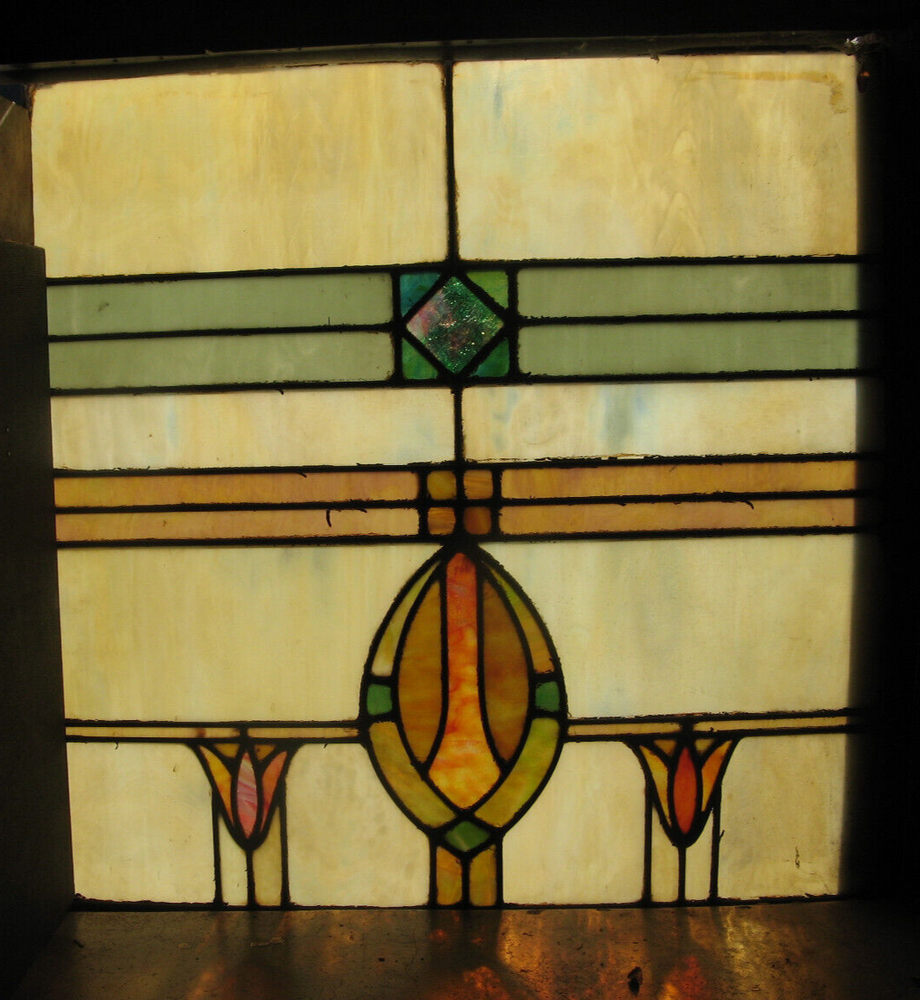 c1910s STAINED & LEADED GLASS WINDOW 25x25