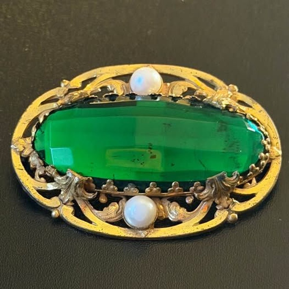 Rare Antique Miriam Haskell Emerald Green Brooch Limited Edition