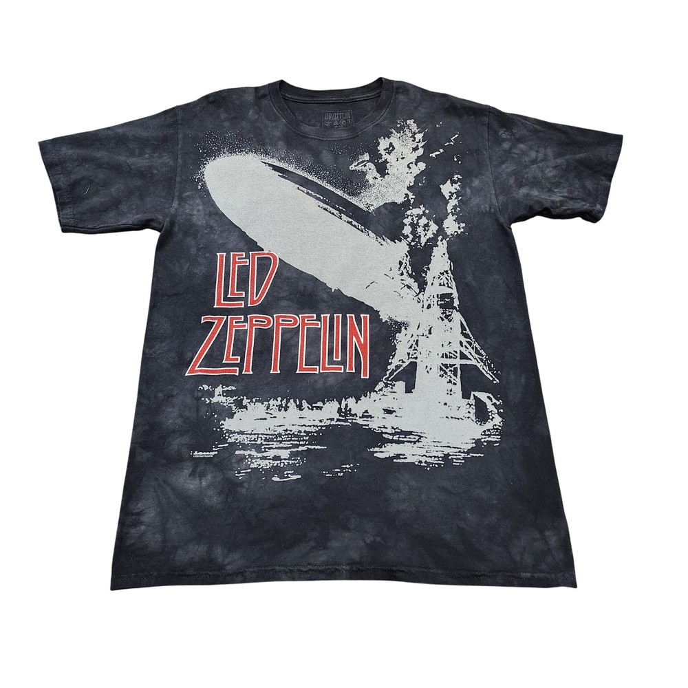 Led Zeppelin Shirt Mens Medium Black Blimp Graphic Tee Rock Band Music Tie Dye