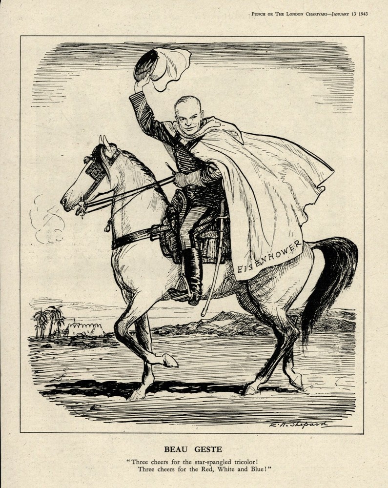 RARE WW 2 PROPAGANDA Cartoon - GENERAL EISENHOWER - USA & France NORTH AFRICA