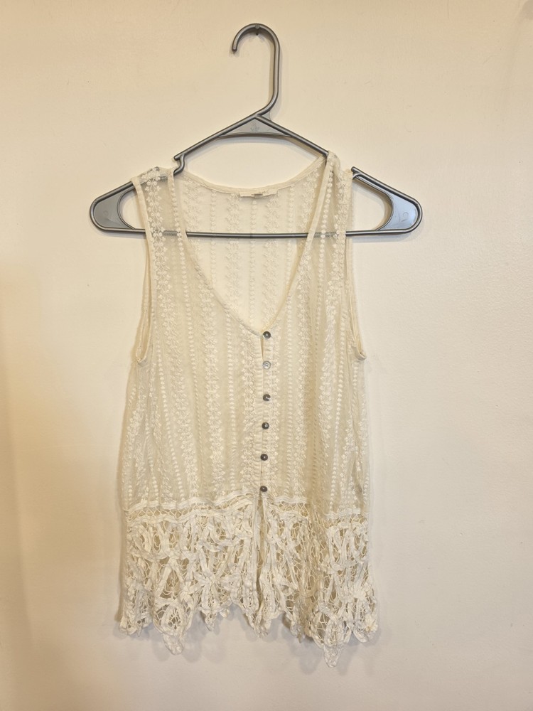 Cream Lace Crochet Hem Tank Top Whimsical Fairy Boho Festival Size Small