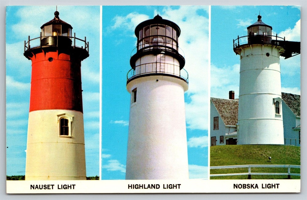 Massachusettes Cape Cod Old Lighthouses Postcard, C5